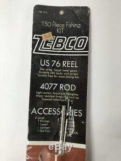 ZEBCO SEALED 150 Piece Fishing Kit with US 76 Reel & 4077 Rod Vintage