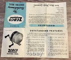 ZERO HOUR BOMB CO ZEBCO CASTING REEL 1951 TULSA OKLAHOMA W Box, Manual Minty