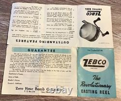 ZERO HOUR BOMB CO ZEBCO CASTING REEL 1951 TULSA OKLAHOMA W Box, Manual Minty