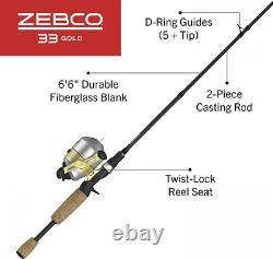 Zebco 33 Gold Spincast Reel and 2-Piece Fishing Rod Combo, 60, Silver/Gold