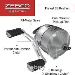 Zebco 33 Platinum Spincast Reel 5 Ball Bearings (4 + Clutch) Instant Anti-Revers