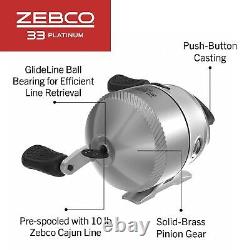 Zebco 33 Platinum Spincast Reel and Fishing Rod Combo, Anti-Reverse Clutch, S
