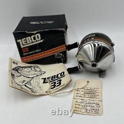 Zebco 33 Spincast Casting Push Button Fishing Reel Vintage Tackle USA 1980 Box