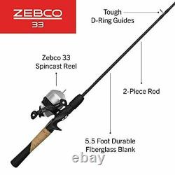 Zebco 33 Spincast Reel and 2-Piece Fishing Rod Package Combo, 5.5-Foot Durable F