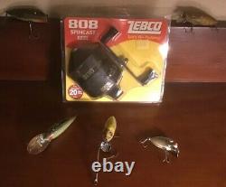 Zebco 808 Spincast version 20Lbs. New In Package/5 Vintage Lures Used