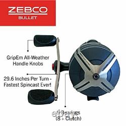 Zebco Bullet Spincast Fishing Reel, Size 30 Reel, Fast 29.6 Inches Per Turn, Gri