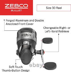 Zebco Bullet Spincast Fishing Reel, Size 30 Reel, Fast 29.6 Inches per Turn, Gri