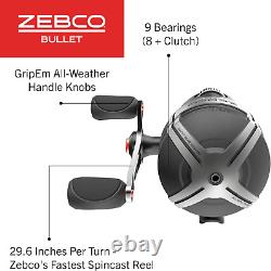 Zebco Bullet Spincast Fishing Reel, Size 30 Reel, Fast 29.6 Inches per Turn, Gri