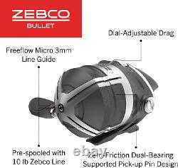 Zebco Bullet Spincast Fishing Reel, Size 30 Reel, Fast 29.6 Inches per Turn, Gri