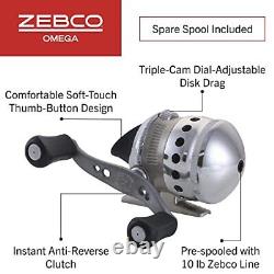 Zebco Omega Spincast Fishing Reel, Size 30 Reel, Changeable Right or Left-Hand