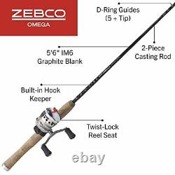Zebco Omega Spincast Reel and Fishing Rod Combo 5-Foot 6-Inch 2-Piece IM6 Gra