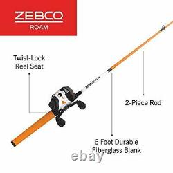 Zebco Roam Orange Spincast Reel and 2-Piece Fishing Rod Combo ComfortGrip Rod