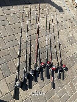 (9) Zebco, Rapala, Mitchell Pôles De Pêche Avec Rouleaux 2 Pc Rods