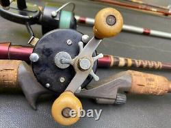 LOT de Cannes à Pêche VINTAGE Moulinets Abu Garcia Mitchell Fenwick Lunker Stix