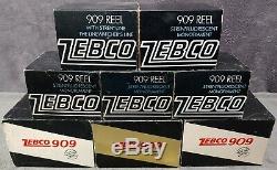 Lire 8 Vintage Zebco 909 Spin Reel Cast Dans L'encadré Groupe Collection Lot 7/8 Versions