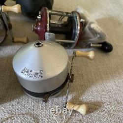 Lot de 10 moulinets de pêche anciens / vintage Zebco, Penn, Abu Garcia