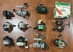 Lot de 11 moulinets de pêche vintage Shakespeare, Zebco, Heddon Daiwa certains fonctionnant