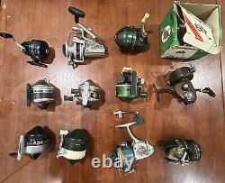 Lot de 11 moulinets de pêche vintage Shakespeare, Zebco, Heddon Daiwa certains fonctionnant