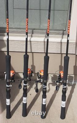 Lot de 4 ensembles de pêche ZEBCO CRAPPIE FIGHTER SPINNING de 6 pieds 6 en orange/noir