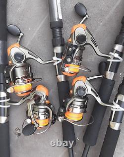 Lot de 4 ensembles de pêche ZEBCO CRAPPIE FIGHTER SPINNING de 6 pieds 6 en orange/noir