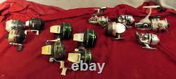 Lot de douze moulinets de pêche vintage Shakespeare Johnson Zebco Speed Cast