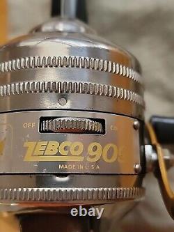 Moulinet de pêche Zebco 909 avec manivelle en métal doré, frein et couronne aux États-Unis