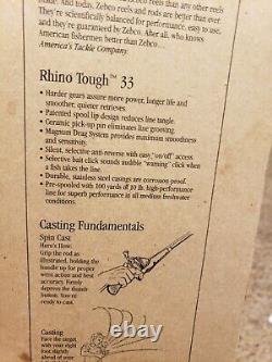 Notre ensemble canne et moulinet Zebco Rhino Tough 33 Vintage RARE de 1991 pour la pêche, à ne pas manquer !