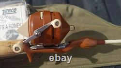 Super Rare Brown Unmarked Zebco 202 Bobine De Pêche Avec Rod Case Zee Bee Box