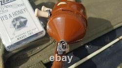 Super Rare Brown Unmarked Zebco 202 Bobine De Pêche Avec Rod Case Zee Bee Box