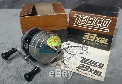 Vintage 1976 Zebco 33xbl Spincast Reel Fishing Mint Dans L'encadré Manuel! Fabriqué Aux États-unis