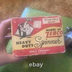 Vintage Moulinet à tambour lourd Zebco modèle #55 avec boîte d'origine super belle