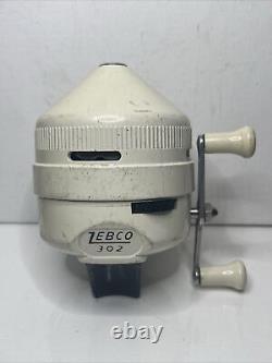 Vintage ZEBCO MODÈLE 302 Moulinet Spinning à Face Fermée Blanc RARE Trouvaille de Succession