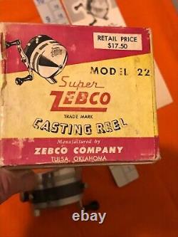 Vintage Zebco 22 Spinner Reel Box Papiers États-unis