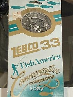 Vintage Zebco 33 Fish America Combo Commémoratif Bobine Sans Ouverture Collecteurs