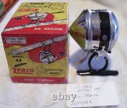 Vintage Zebco 44 Trigger Spin Reel 15/11/22 Très Lisse Boîte De Travail Papiers