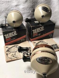 Vintage Zebco (888, 808, 802) Reel, Métal Pied! Fabriqué Aux États-unis! 3 Grands Reels