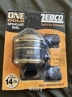 Vintage Zebco One Gold Spin Cast Reel Fabriqué aux États-Unis Nouveau Stock Ancien Scellé