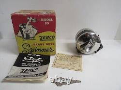 Vintage Zebco Spinner Modèle 55 Pêche Bait Casting En Acier Reel Heavy Duty Withbox