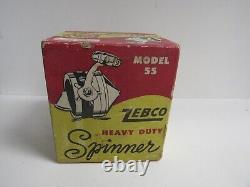 Vintage Zebco Spinner Modèle 55 Pêche Bait Casting En Acier Reel Heavy Duty Withbox
