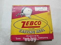 Vintage Zebco Zero Hour Bomb Co. Red Spiner Reel Avec Boîte Et Papiers Exc Cond