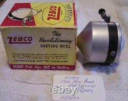 Vintage Zebco Zero Hour Bomb Reel 11/15/22 Très Lisse Boîte Papiers Red Spinner