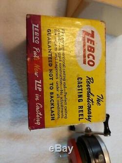 Vintage Zebco Zero Hour Company Bombe Reel Red Spinner Tête Correcte Boîte # Série