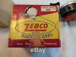 Vintage Zebco Zero Hour Company Bombe Reel Red Spinner Tête Correcte Boîte # Série