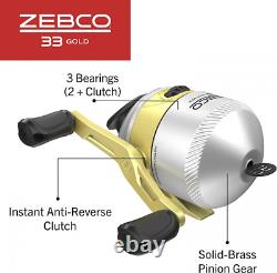 Zebco 33 Gold Spincast Bobine Et 2 Pièces De Pêche Rod Combo, 60, Argent/or