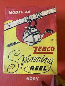 Zebco Vintage 1950's Zebco Model 44 Reel USA Avec Boîte Moulinet à Lancer Argenté